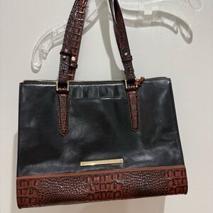 Brahmin Black and Brown Croc-Embossed Shoulder Bag